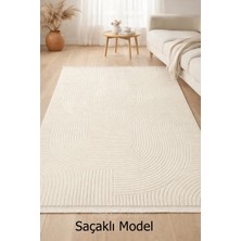 NarStore Home Rölyef Joy Krem Kaymaz Yıkanabilir Taban Kesme Salon Mutfak Halı Yolluk