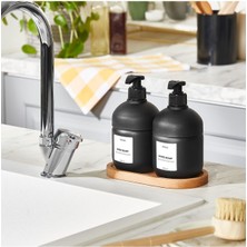 Feyza Design Şık Ahşap Altlıklı Cam Sabunluk Seti, Banyo ve Mutfak Için Tasarım