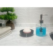 Feyza Design Kaktüs Desenli Cam Sıvı Sabunluk ve Siyah Taşlı Akrilik Sabunluk Seti