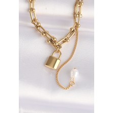 Vice Avm 316L Çelik Zincir Altın Renk Tiffany Zincirli Love Yazılı Kilit Kolye  TG-VİCE8632 TG-V 2630