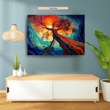 Glitglass Sürreal Renkli Yaşam Ağacı Dekoratif Temperli Cam Tablo