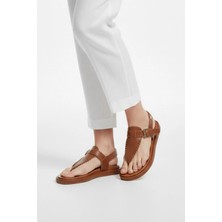 Deriderim Taba Parmak Arası Deri Kadın Sandalet