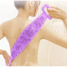 Çift Taraflı, Silikon Duş, Banyo Sırt Lifi, Sırt Temizlik Palası, Fırçası (Uzunluk 70 Cm) (Mor)
