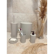 Feyza Design Pratik 5'li Banyo Seti: Krem Çöp Kovası, Wc Fırçalık, Sabunluklar