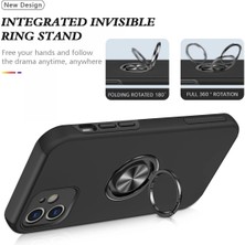 Epilons Iphone 12 Mini Kılıf Elit Yüzüklü Kapak - Siyah