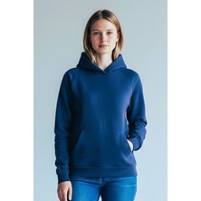 Evavi Kadın Baskısız Kapüşonlu Kanguru Cepli Lacivert Sweatshirt