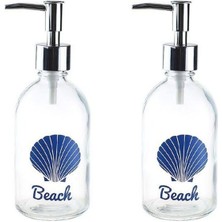 Feyza Design Cam Sıvı Sabunluk Seti, Plaj Desenli, 6X6X10CM, 250ML, Şık ve Kullanışlı