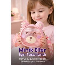 M&B Water Bottle Sevimli Ayıcıklı Matara Çift Kapaklı Pipetli Çocuk Suluk Okul Için Boyun Askılı Suluk