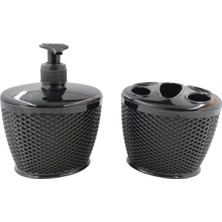 Feyza Design Şık Siyah Banyo Seti, Sabunluk ve Diş Fırçalığı ile Komple Paket