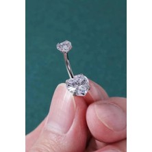 Jaida Moda Kadın Gümüş Renkli Kalp Zirkon Taşlı Çelik Göbek Piercing Şık Tasarım