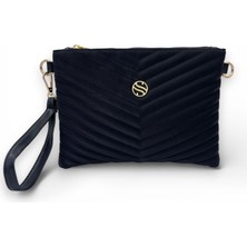 Sanmorris Kadın Suni Deri Lacivert Renkli Ayarlanabilir Çapraz ve El Askılı Portföy, Clutch Çanta