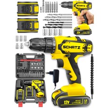 Schatz Pro 12V 1.5 Ah Darbeli Çelik Şanzıman Çift Akülü Bakır Sargılı Şarjlı Vidalama Matkap 24 Parça Sarı