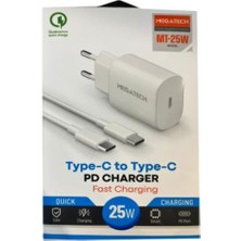 Megatech Mt-25W Qc:3.0 Pd:3.0 Ev Şarj Kafa+ Type-C To Type-C Şarj Kafası Hızlı Şarj
