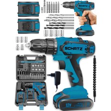 Schatz Pro 12V 1.5 Ah Darbeli Çelik Şanzıman Çift Akülü Bakır Sargılı Şarjlı Vidalama Matkap 24 Parça Mavi