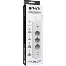 S-Link SPG03TC 5V2.4A 1.5m 3X1.00MM 100 Yüzde Bakır 750 Joule 3 Lü Anahtarlı Akım Korumalı Beyaz Pr