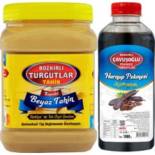 Bozkırlı Turgutlar Beyaz Tek Kavrulmuş Özel Üretim Kepekli Bozkır Tahini 930g + Keçiboynuzu (Harnup) Pekmezi 1 Kg