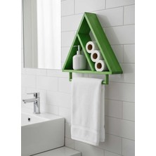 Feyza Design Modern Üçgen Ahşap Banyo Rafı ve Havluluk, Beyaz/yeşil/koyu Ceviz
