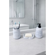 Feyza Design Dekoratif 3 Parça Oval Mermer Desenli Banyo Takımı