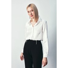 Sateen Desenli Düz Klasik Gömlek - Ekru