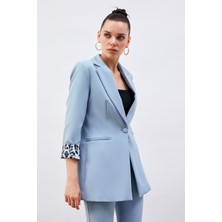 Sateen Mono Yaka Klasik Ceket - Bebe Mavi