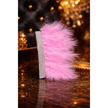 Işıltı Design Kadınlara Özel Kristal Taş Detaylı Tüylü Oto Vites Süsü Toz Pembe