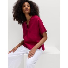 Marks & Spencer %100 Keten V Yaka Popover Bluz