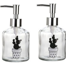 Feyza Design Cam Sıvı Sabunluk Seti, Kaktüs Desenli, 300ML, Şık ve Kullanışlı