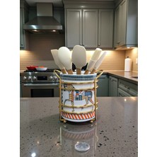 Feyza Design Şık Seramik ve Metal Kaşıklık, Herm Desen, Gold Detaylı Mutfak Aksesuarı