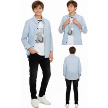 Rapapa Erkek Çocuk Mevsimlik 3 Parça Çizgili Gömlekli Takım – Günlük Şık Kombin (Tişörtü Kısa Kol) 7211M