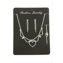 Zero Land Nrzsnt Kalp Taşlı Set Kolye - Gümüş Rengi