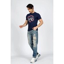Lee Cooper Oxford Orta-Yüksek Bel Rahat Konik Kesim Daralan Paça %100 Pamuk Mavi Erkek Jean Pantolon
