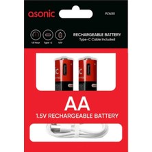 Asonic 1400MAH 1.5 Volt Şarjlı Kalem Pil Aa 2li Pk. Type-C Soketli Kablo Ile Şarj Edilebilir