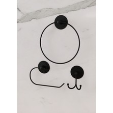 Feyza Design Sağlam Yapışkanlı Siyah Halka Havluluk ve Bornoz Askısı Seti