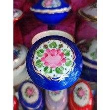 Manushum El Boyama Porselen Kapaklı Yuvarlak Lokumluk-Lacivert