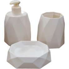 Feyza Design Şık ve Kullanışlı 3 Parça Plastik Banyo Seti, Bej Renkli, Modern Tasarım