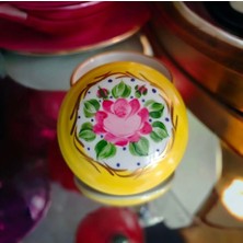 Manushum El Boyama Porselen Kapaklı Yuvarlak Lokumluk-Canlı Sarı