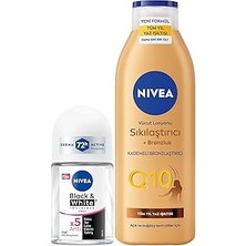 SHC4200 Q10 Bronzlaştırıcı Vücut Losyonu 250ML ve Mini Roll-On Deodorant Black&amp;white Invisible Clear 25