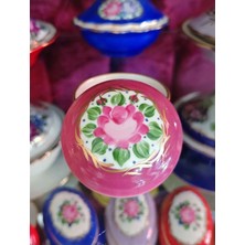 Manushum El Boyama Porselen Kapaklı Yuvarlak Lokumluk-Koyu Pembe