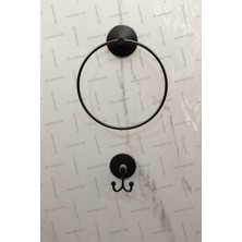 Feyza Design Siyah Ekonomik 2'li Banyo Seti, Montajlı Bornozluk ve Yuvarlak Havluluk