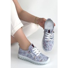 Calperia Kinte Lila Desenli Deri Bağcıklı Spor Ayakkabı - Lisinya