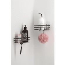 Feyza Design Yapışkanlı Siyah Banyo Rafı Çiftli Kanca ile Kullanım Kolaylığı