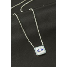 Zero Land Nrzsnt Kare Göz Zirkon Taşlı Kolye - Gümüş Rengi