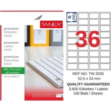 Tanex TW-2035 52,5X33 mm Inkjet / Laser A4 Etiket Yetkili Satıcı (100 Adet)
