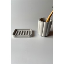 Feyza Design Şık Beton Gri Diş Fırçalık ve Sabunluk Seti, Modern Banyo Dekoru