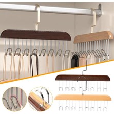 Feyza Design Çok Fonksiyonlu Ahşap Kemer ve Eşarp Askısı, 8 Kanca, Dolap Organizer