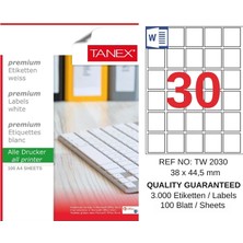 Tanex TW-2030 38X44,5 mm Inkjet / Laser A4 Etiket Yetkili Satıcı (100 Adet)