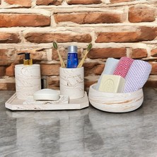Feyza Design Modern Geometrik Mermer Desenli Beton Banyo Aksesuar Seti (5 Parça)