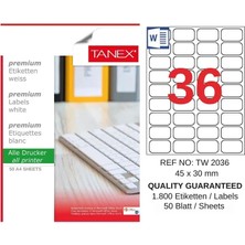Tanex TW-2036 45X30 mm Inkjet / Laser A4 Etiket Yetkili Satıcı (50 Adet)