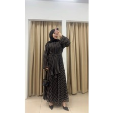 By Esma Eser Önden Bağlamalı Kare Desenli Siyah Elbise