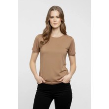 Nidam Butik T-Shirt Bisiklet Yaka Slim Fit Likralı Tişört Günlük Basic Body - Kahverengi